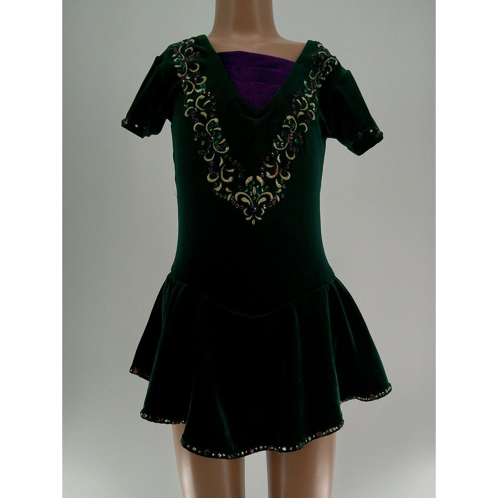 Dance Costume Unbranded Large Child Green Embroidery Irish Rhinestones Irish